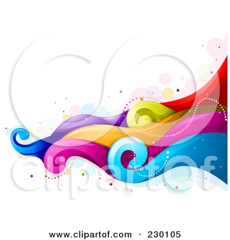 Royalty-Free (RF) Clipart Illustration of a Backgorund Of Flowing Rainbow Waves - 2 by BNP Design Studio