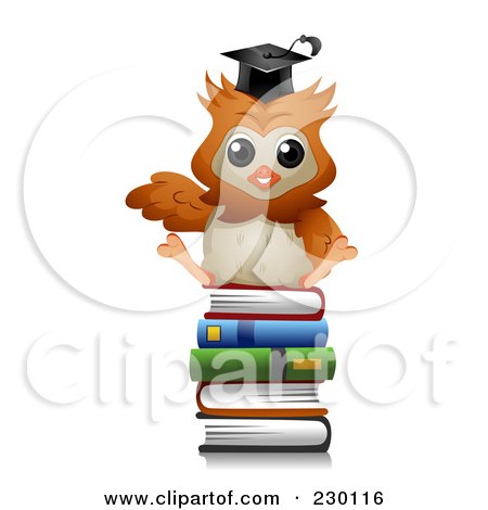 Royalty-Free (RF) Clipart Illustration of a Professor Owl Sitting On Books by BNP Design Studio