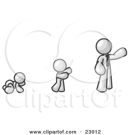 Clipart Illustration of a White Man in His Growth Stages of Life, as a Baby, Child and Adult by Leo Blanchette