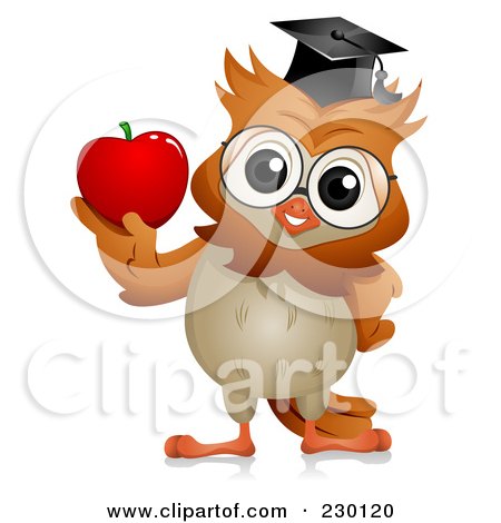 Royalty-Free (RF) Clipart Illustration of a Professor Owl Holding An Apple by BNP Design Studio