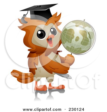 Royalty-Free (RF) Clipart Illustration of a Professor Owl Holding A Globe by BNP Design Studio