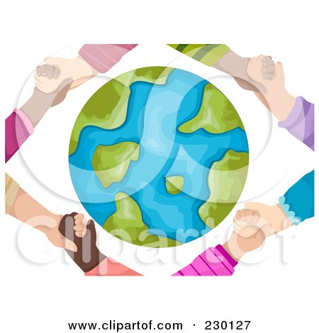 Royalty-Free (RF) Clipart Illustration of Diverse Hands Holding Around A Globe by BNP Design Studio