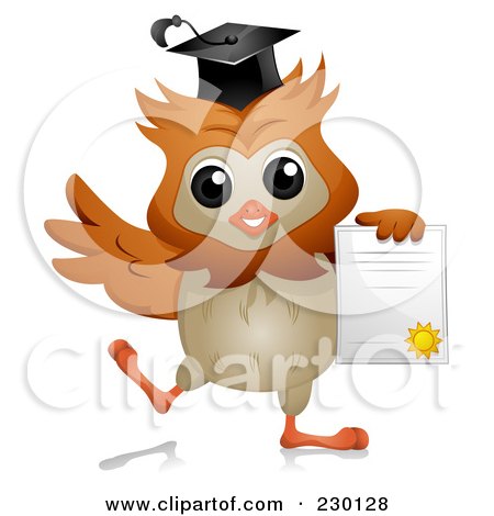 Royalty-Free (RF) Clipart Illustration of a Professor Owl Holding A Diploma by BNP Design Studio