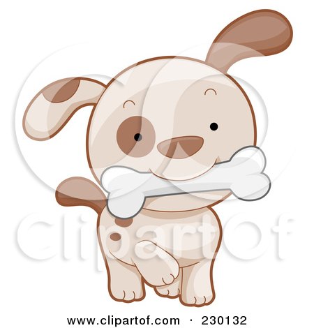 Royalty-Free (RF) Clipart Illustration of a Cute Puppy With A Bone by BNP Design Studio