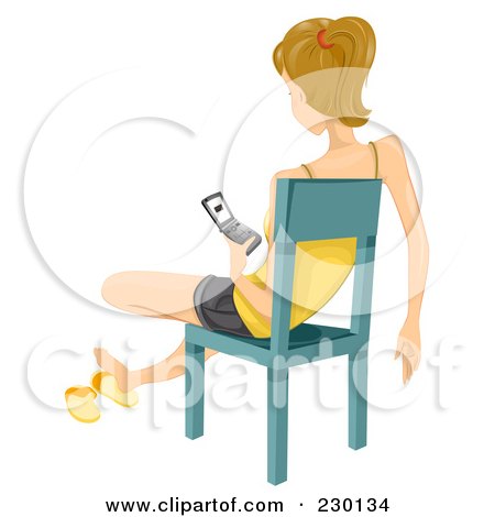 Royalty-Free (RF) Clipart Illustration of a Teen Girl Sitting In A Chair And Texting On Her Cell Phone by BNP Design Studio