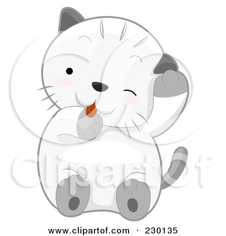 Royalty-Free (RF) Clipart Illustration of a Cute White Kitten Grooming by BNP Design Studio