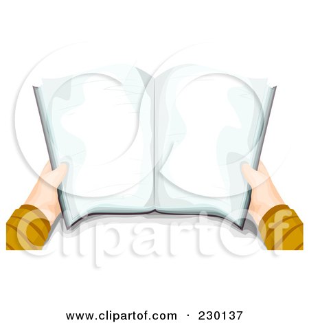 Royalty-Free (RF) Clipart Illustration of a Boy's Hands Holding A Blank Open Book by BNP Design Studio
