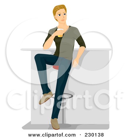 Royalty-Free (RF) Clipart Illustration of a Man Sitting At A Bar And Holding A Beer by BNP Design Studio