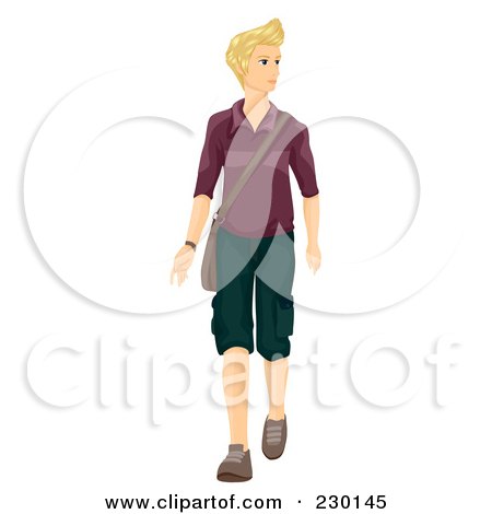 Royalty-Free (RF) Clipart Illustration of a Blond Man Walking With A Shoulder Bag by BNP Design Studio