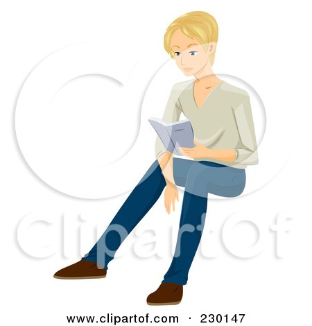 Royalty-Free (RF) Clipart Illustration of a Blond Man Sitting And Reading by BNP Design Studio