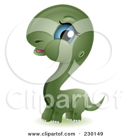 Royalty-Free (RF) Clipart Illustration of a Cute Baby Brontosaurus by BNP Design Studio