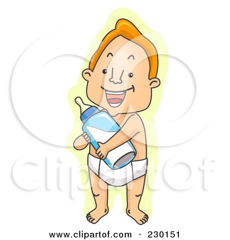 Royalty-Free (RF) Clipart Illustration of a Grown Man Holding A Baby Bottle Over Yellow by BNP Design Studio