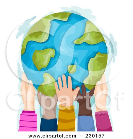 Royalty-Free (RF) Clipart Illustration of Diverse Hands Supporting A Globe by BNP Design Studio