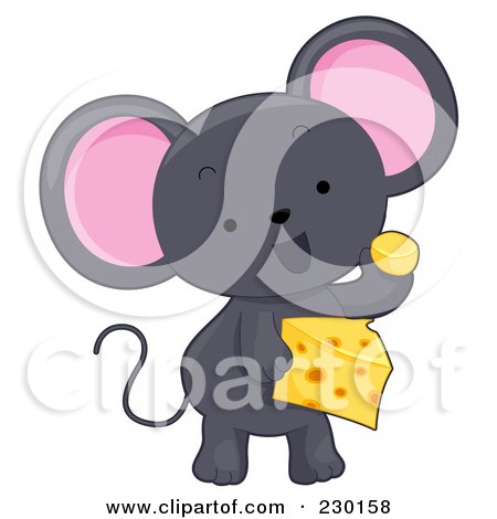 Royalty-Free (RF) Clipart Illustration of a Cute Gray Mouse Eating Cheese by BNP Design Studio