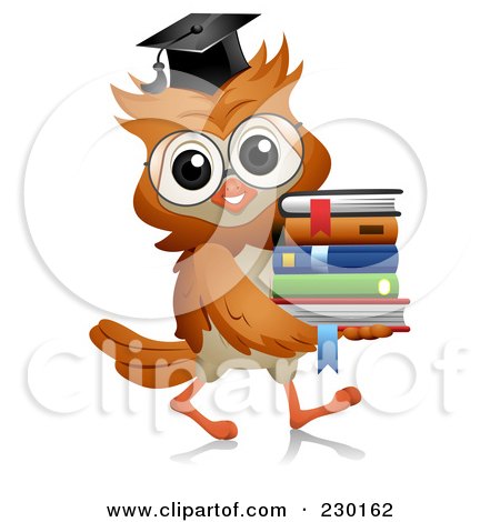 Royalty-Free (RF) Clipart Illustration of a Professor Owl Carrying Books by BNP Design Studio