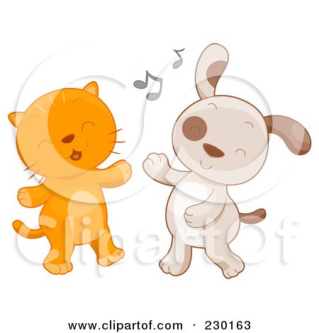 Royalty-Free (RF) Clipart Illustration of a Cute Kitten And Puppy Dancing by BNP Design Studio