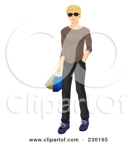 Royalty-Free (RF) Clipart Illustration of a Blond Man Carrying Shopping Bags by BNP Design Studio