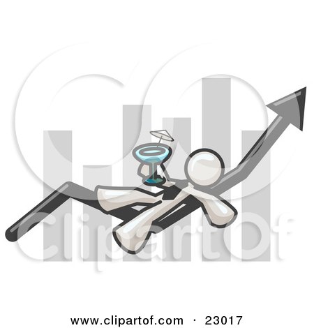 Clipart Illustration of a White Business Owner Man Relaxing on an Increase Bar and Drinking, Finally Taking a Break by Leo Blanchette