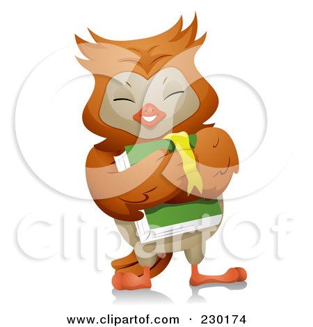 Royalty-Free (RF) Clipart Illustration of a Happy Owl Carrying A Book by BNP Design Studio