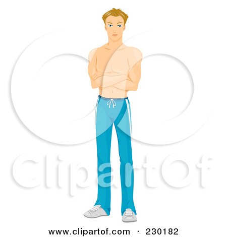 Royalty-Free (RF) Clipart Illustration of a Strong Young Man Standing In Workout Pants by BNP Design Studio
