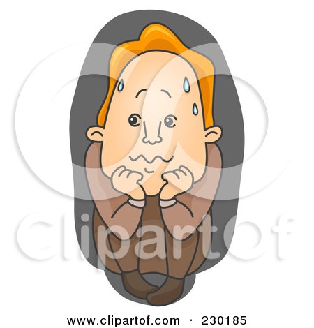 Royalty-Free (RF) Clipart Illustration of a Scared Man Sweating And Cowering Over Gray by BNP Design Studio