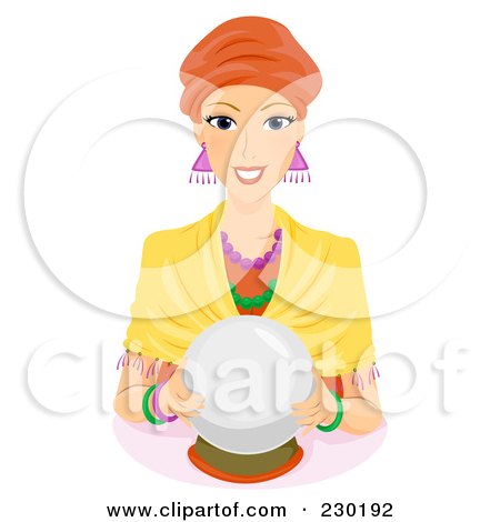 Royalty-Free (RF) Clipart Illustration of a Friendly Female Fortune Teller With A Crystal Ball by BNP Design Studio