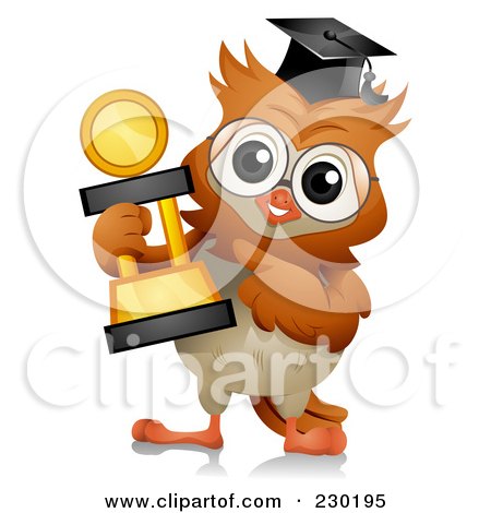 Royalty-Free (RF) Clipart Illustration of a Professor Owl Holding A Trophy by BNP Design Studio