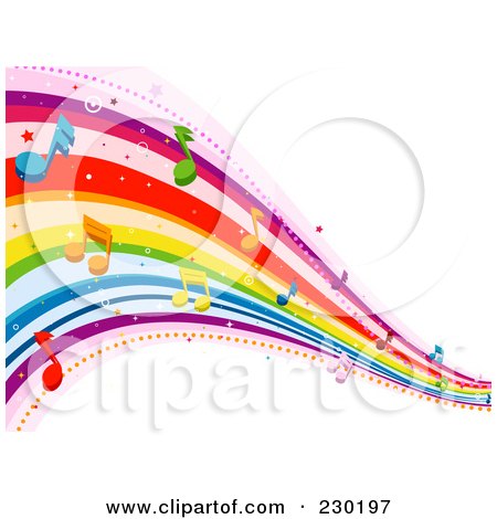 Royalty-Free (RF) Clipart Illustration of a Rainbow Wave With Music Notes Background - 1 by BNP Design Studio