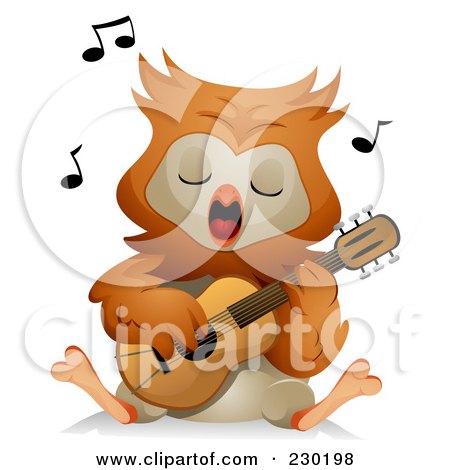 Royalty-Free (RF) Clipart Illustration of an Owl Singing And Playing a Guitar by BNP Design Studio
