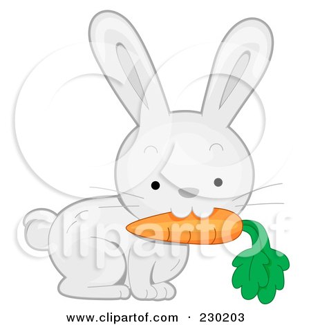 Royalty-Free (RF) Clipart Illustration of a Cute White Rabbit With A Carrot by BNP Design Studio