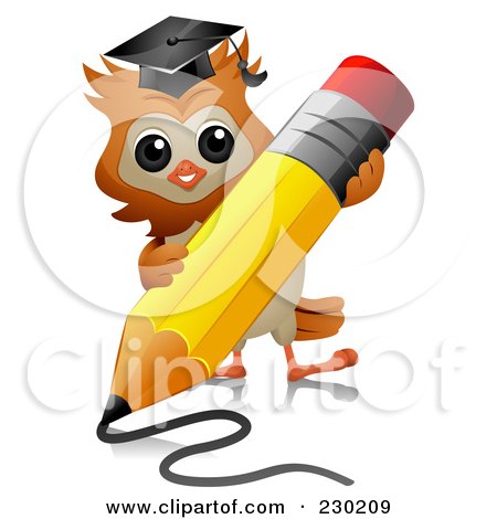 Royalty-Free (RF) Clipart Illustration of a Professor Owl Using A Pencil by BNP Design Studio
