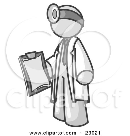 Clipart Illustration of a White Male Doctor Holding a Clipboard And Wearing a Head Lamp by Leo Blanchette