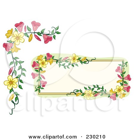 Royalty-Free (RF) Clipart Illustration of a Digital Collage Of A Pink And Yellow Floral Frame And Corner Border by BNP Design Studio