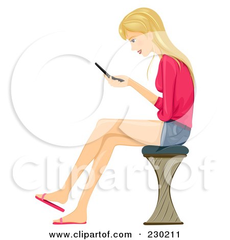 Royalty-Free (RF) Clipart Illustration of a Teen Girl Sitting On A Stool And Texting On Her Cell Phone by BNP Design Studio