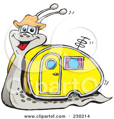 Royalty-Free (RF) Clipart Illustration of a Happy Snail With A Motor Home Shell by Dennis Holmes Designs