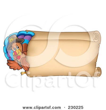 Royalty-Free (RF) Clipart Illustration of a Thanksgiving Turkey Bird With A Blank Parchment Page - 1 by visekart