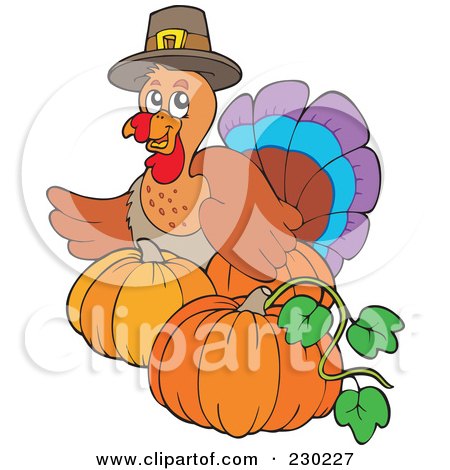 Royalty-Free (RF) Clipart Illustration of a Thanksgiving Turkey Bird With Pumpkins by visekart