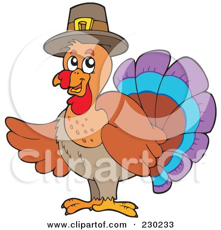 Royalty-Free (RF) Clipart Illustration of a Thanksgiving Turkey Bird Holding Up A Wing by visekart