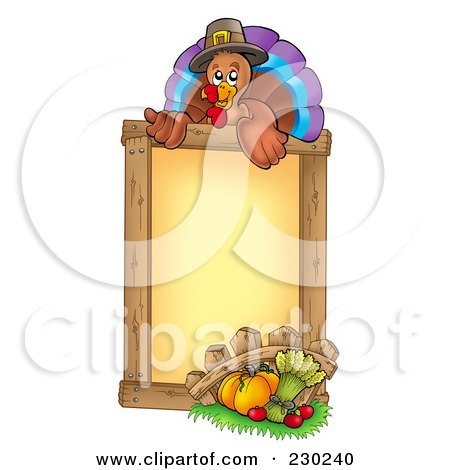 Royalty-Free (RF) Clipart Illustration of a Thanksgiving Turkey Bird Over A Blank Menu by visekart