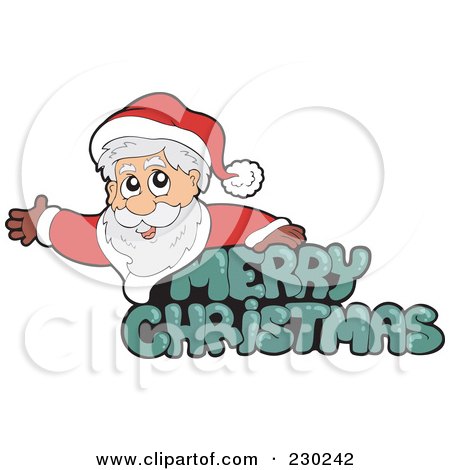 Royalty-Free (RF) Clipart Illustration of a Green Merry Christmas Greeting With Santa by visekart