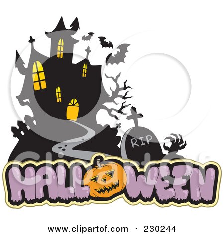 Royalty-Free (RF) Clipart Illustration of a Haunted Mansion Halloween Greeting - 2 by visekart