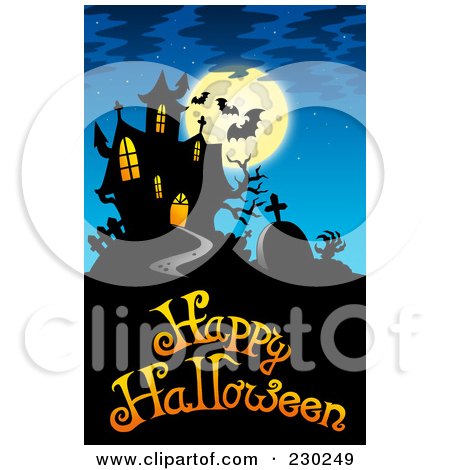 Royalty-Free (RF) Clipart Illustration of a Haunted Mansion Halloween Greeting - 4 by visekart