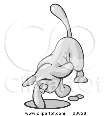 Clipart Illustration of a White Tick Hound Dog Digging a Hole by Leo Blanchette