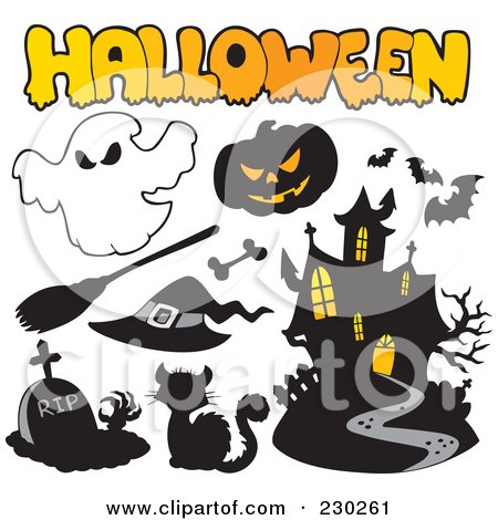 Royalty-Free (RF) Clipart Illustration of a Digital Collage Of Halloween Icons - 2 by visekart