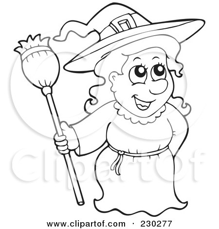 Royalty-Free (RF) Clipart Illustration of a Coloring Page Outline Of A Witch by visekart