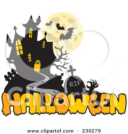Royalty-Free (RF) Clipart Illustration of a Haunted Mansion Halloween Greeting - 1 by visekart