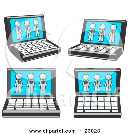 Clipart Illustration of Four Laptop Computers With Three White Men on Each Screen by Leo Blanchette
