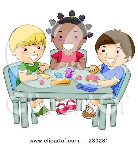 Royalty-Free (RF) Clipart Illustration of Diverse School Kids Molding Clay In Art Class by BNP Design Studio