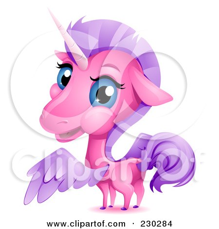 Royalty-Free (RF) Clipart Illustration of a Cute Pink Unicorn Looking Back by BNP Design Studio