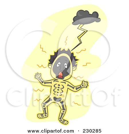 Royalty-Free (RF) Clipart Illustration of a Man Being Struck By Lightning On Yellow by BNP Design Studio